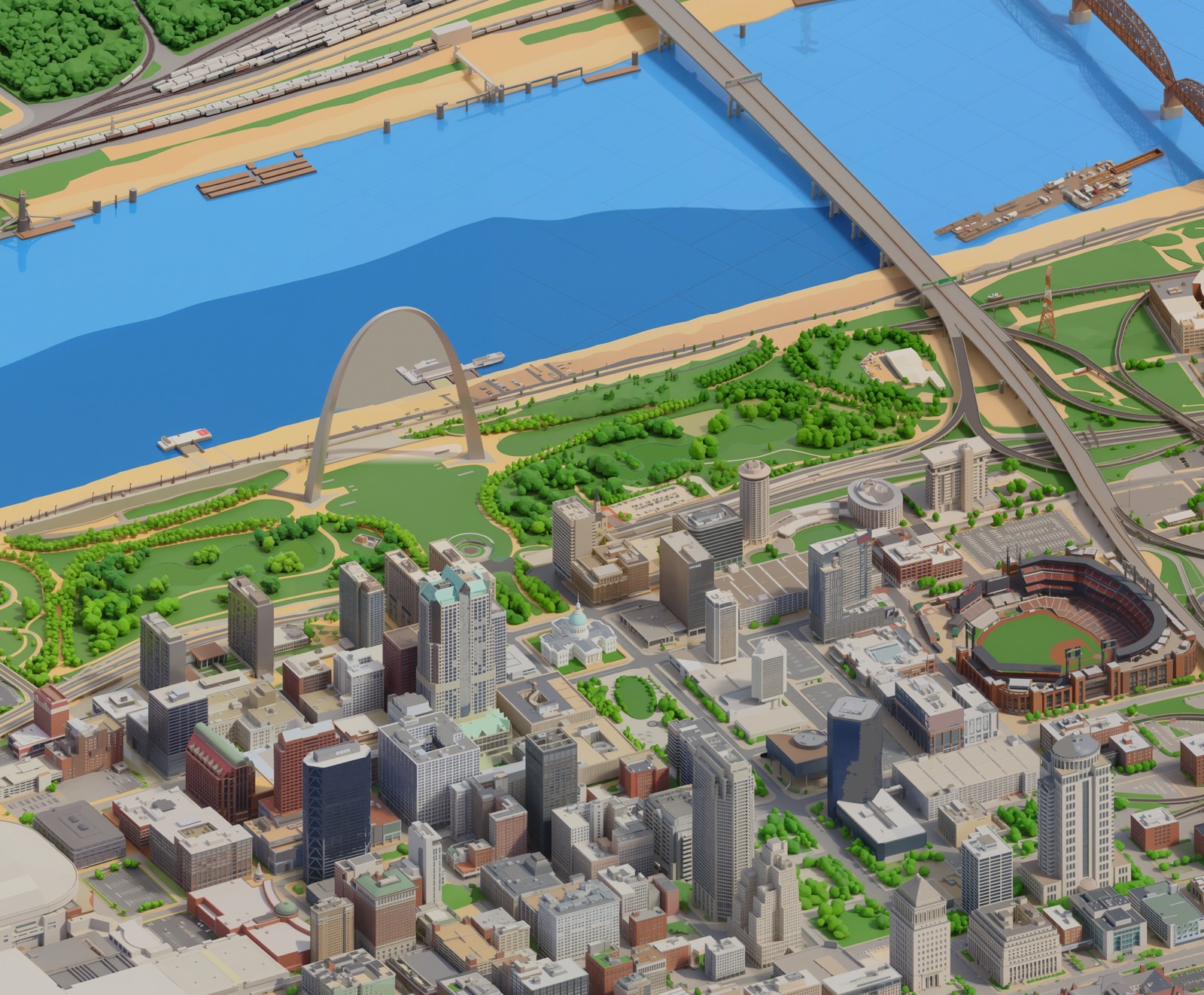 The isometric St. Louis diorama, downtown and the Arch