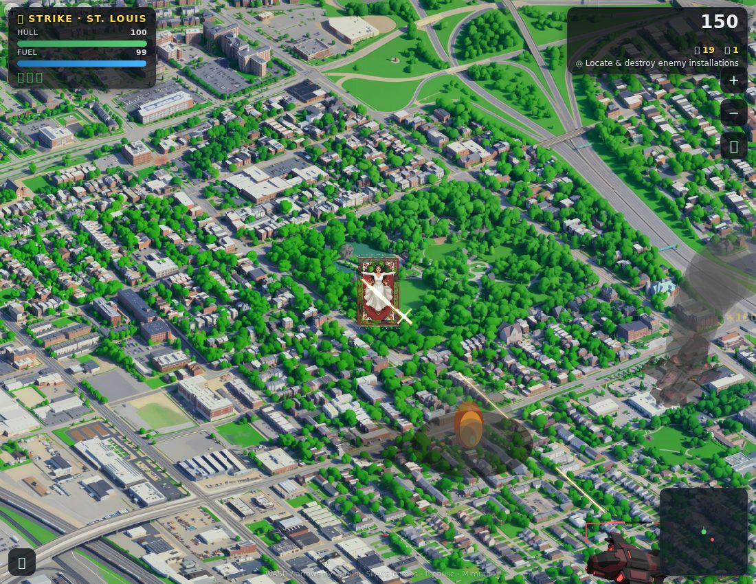 The Carpet Queen sprite centered over the city with a four-corner targeting reticle